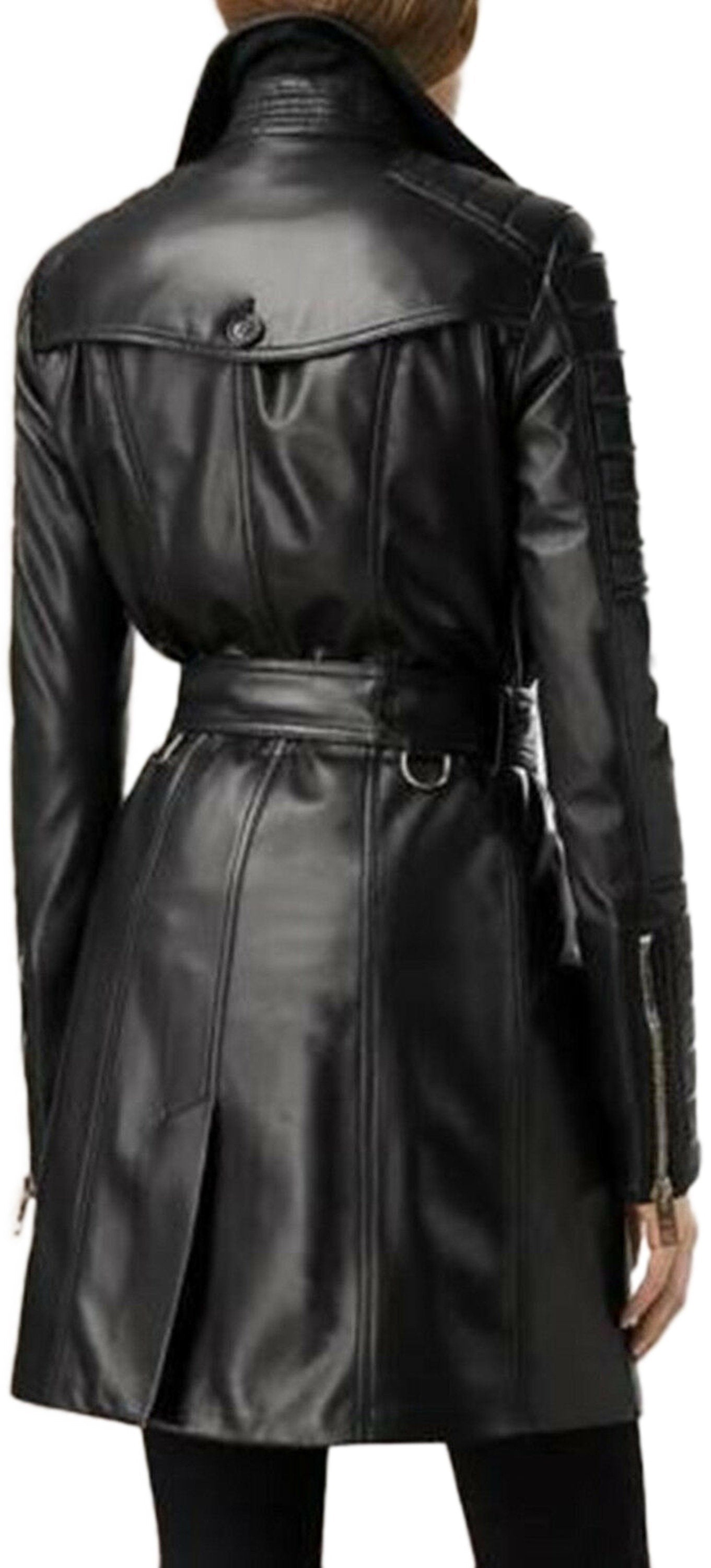 Women's Leather Trench Coat Black Leather Coat