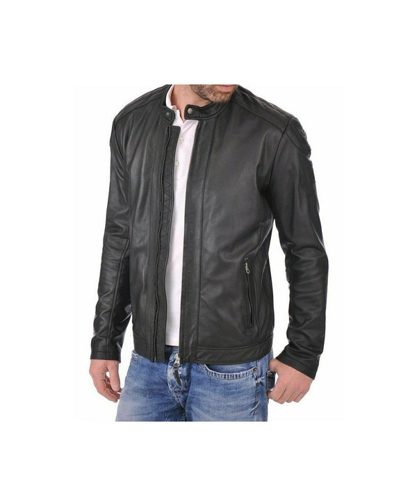 Mens Black Biker Leather Jacket