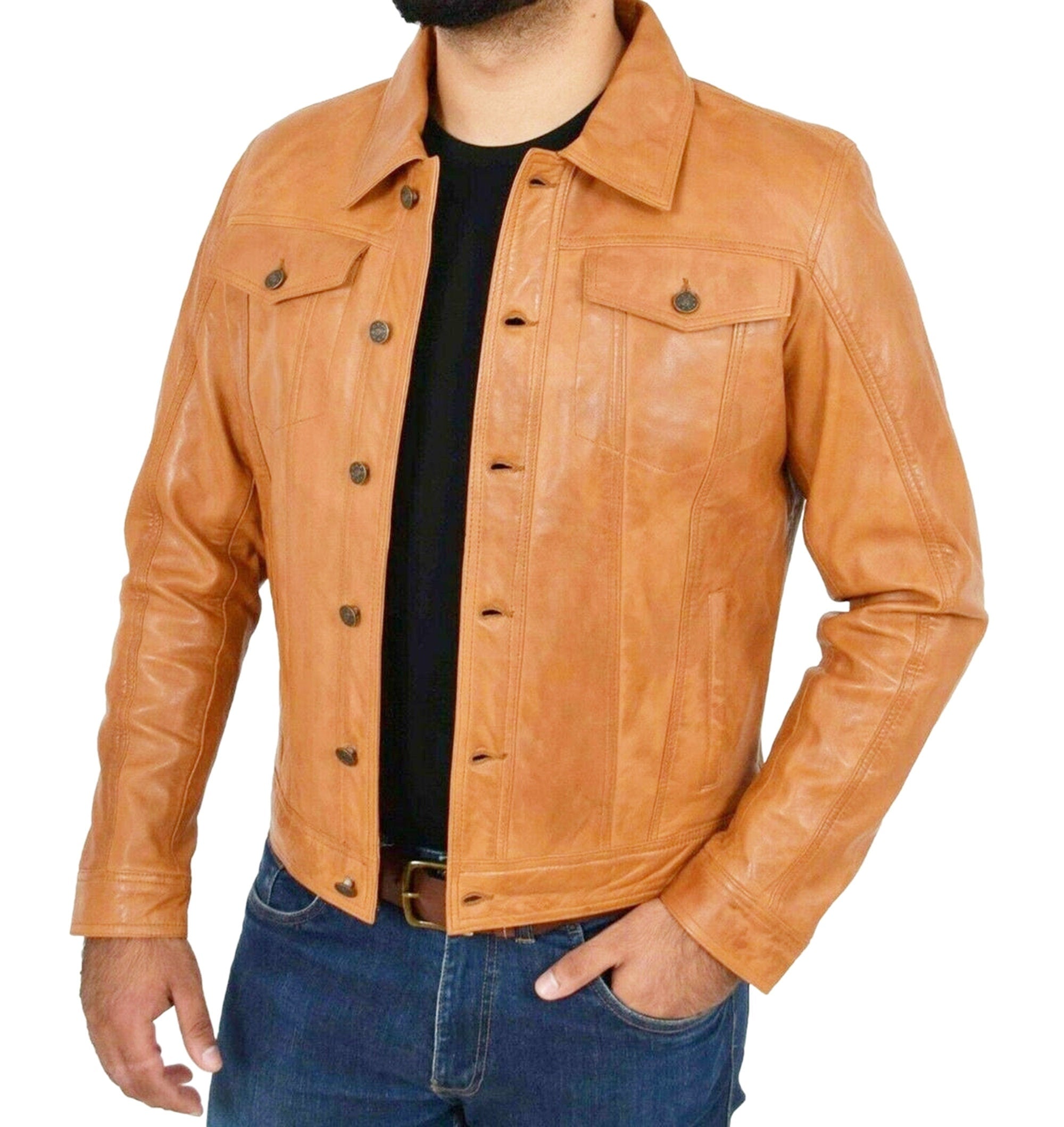 Mens Real Wax Tan Leather Shirt