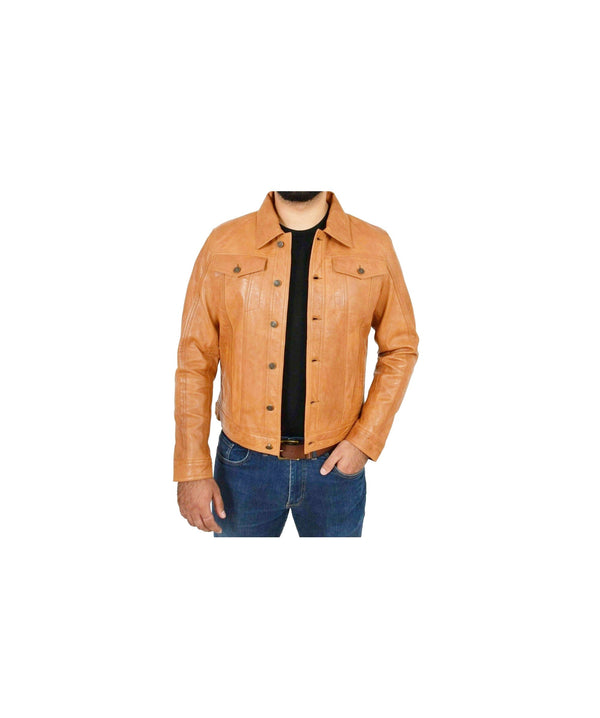 Mens Real Wax Tan Leather Shirt