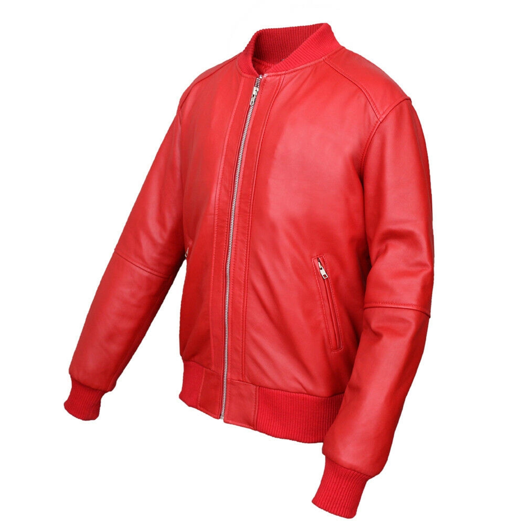 Men's Red Leather Jacket Bomber Leather Jacket