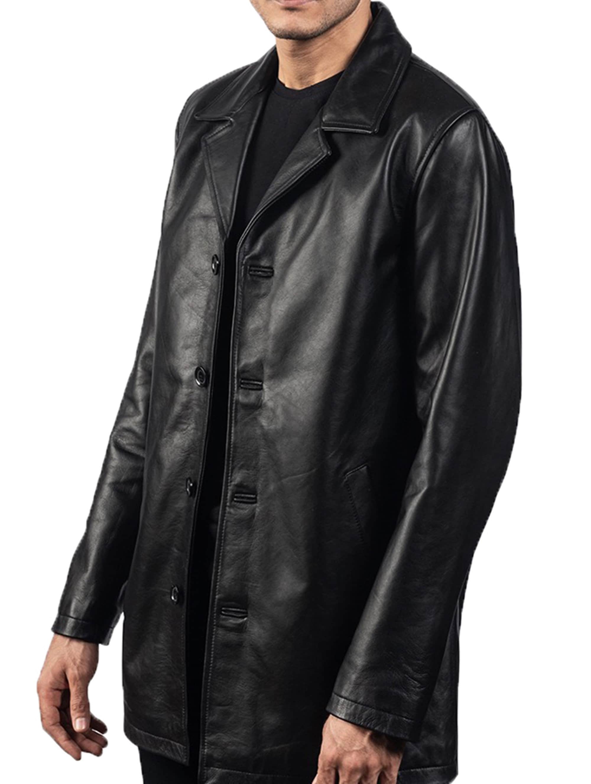 Leather Trench Coat Vintage Leather Coat Black Leather Coat Knee Length Coat Handmade Black Knee Length Coat