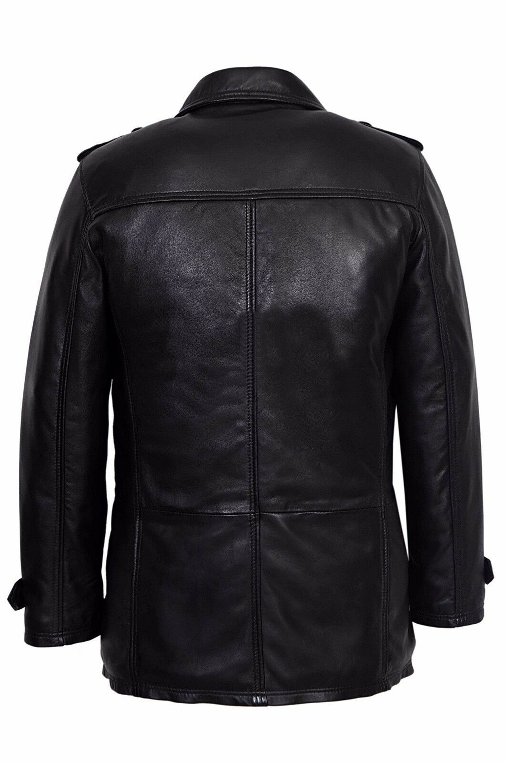 Leather Double Breasted Coat Vintage Leather Coat Black Leather Coat Hip Length Coat Handmade Black Knee Length Coat