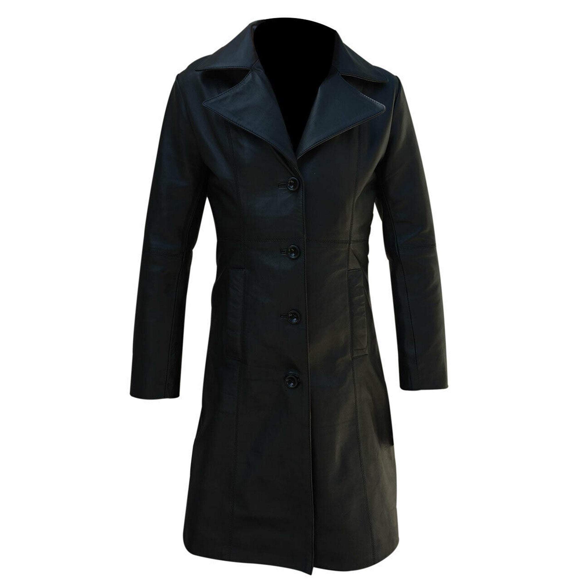 Black Leather Trench Coat Womens