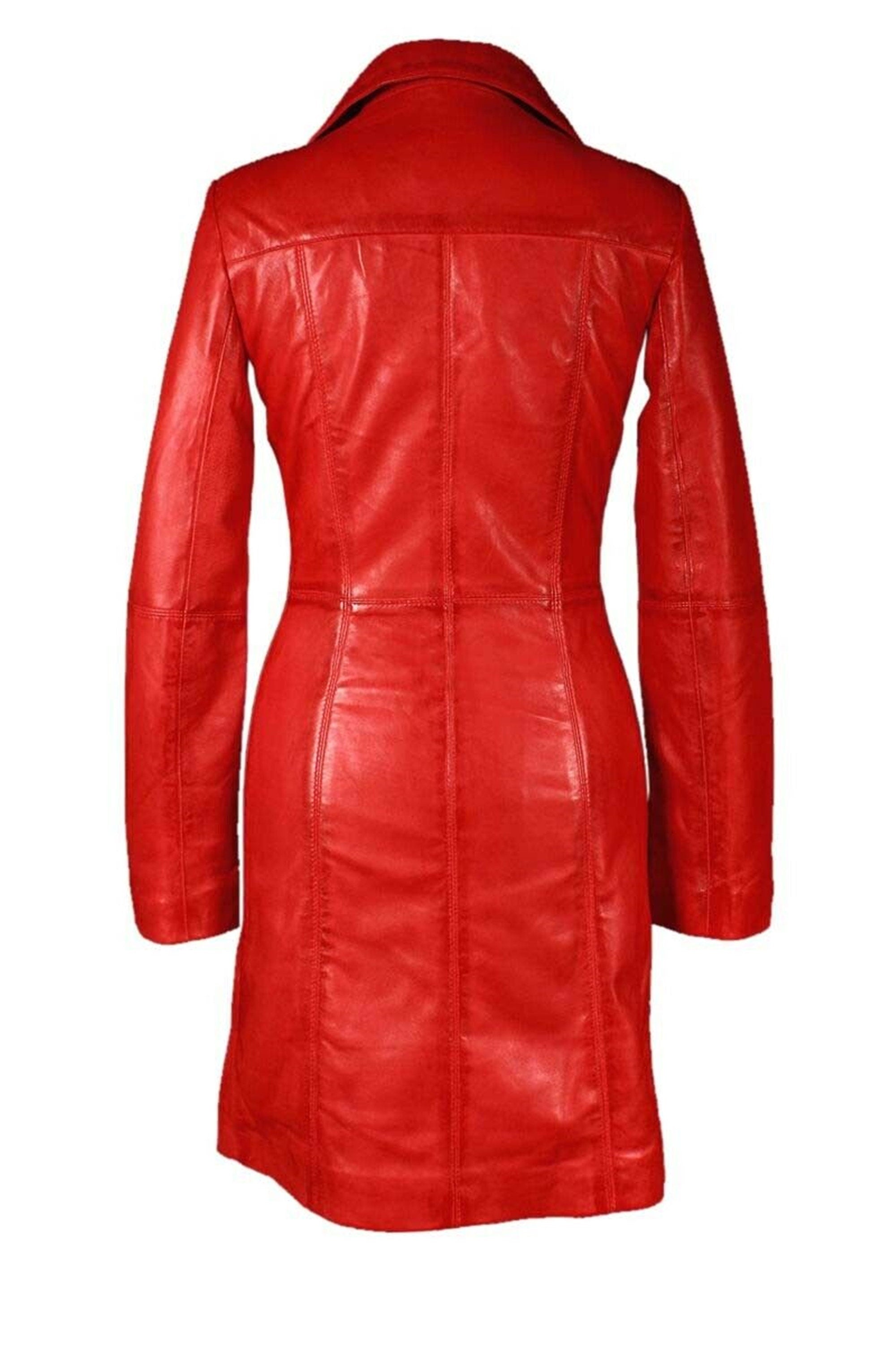 Womens Red Leather Trench Coat