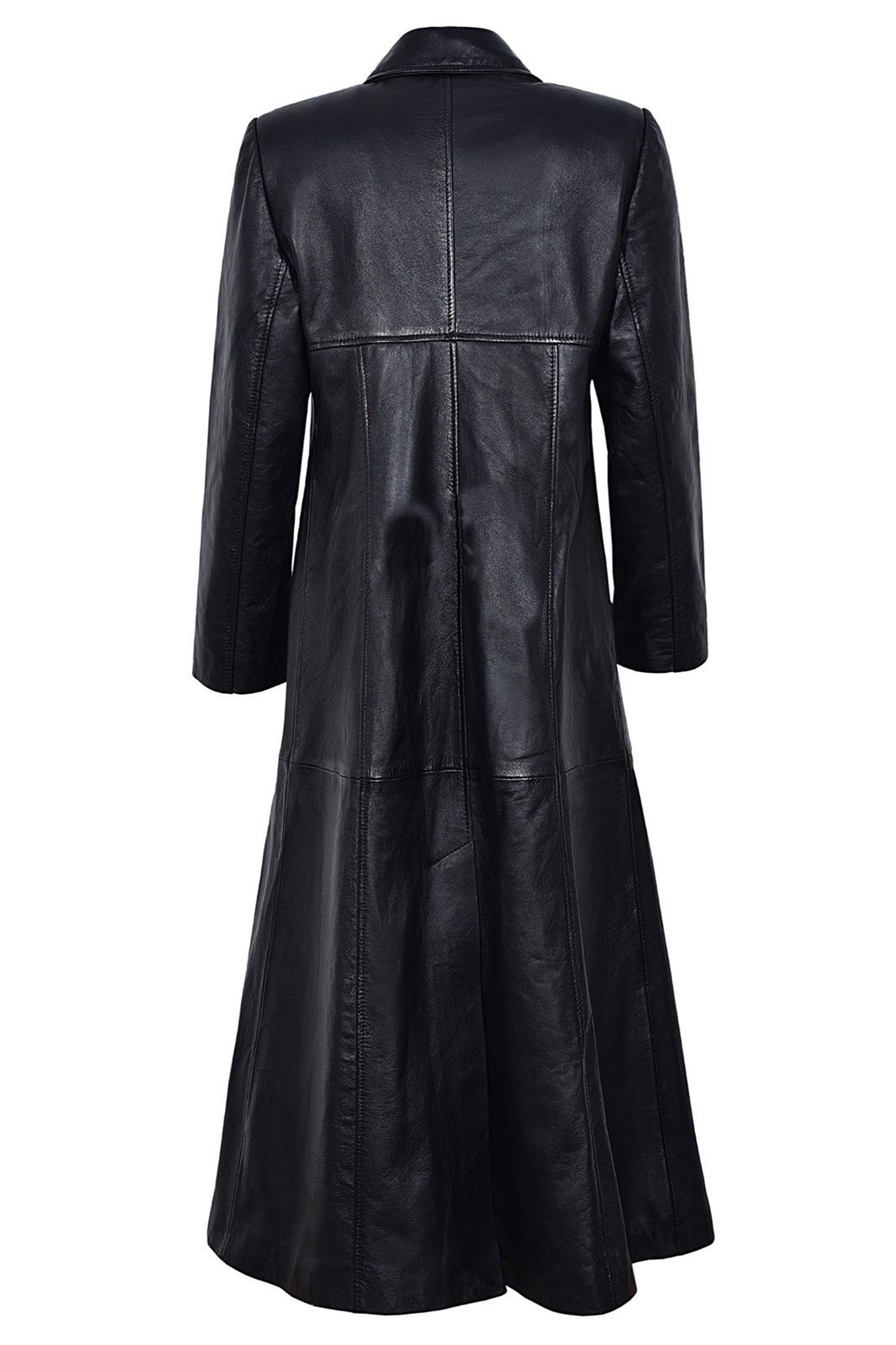 Vintage Black Leather Trench Coat Women
