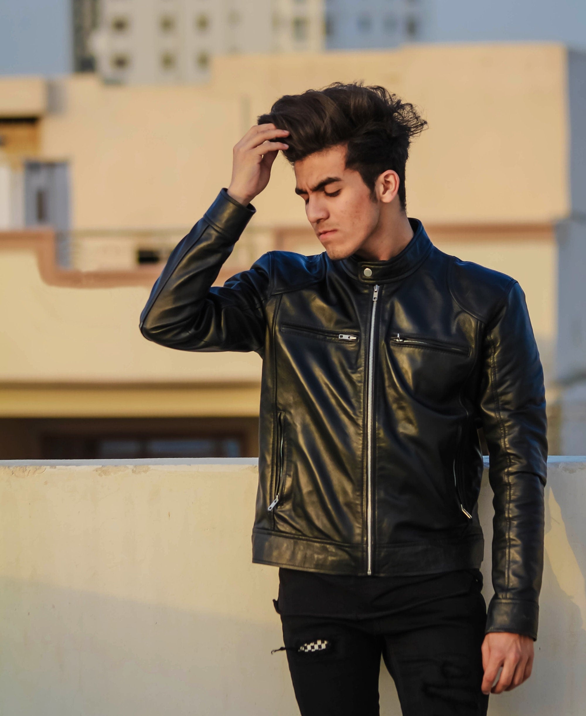 Mens Vintage Black Leather Jacket for Men