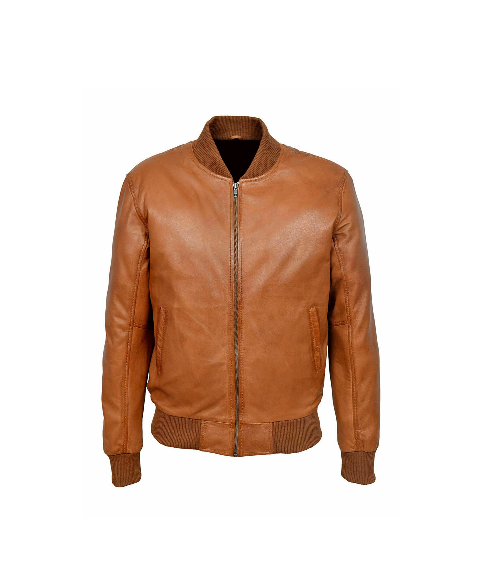 Men's Tan Wax Leather Jacket Bomber Jacket