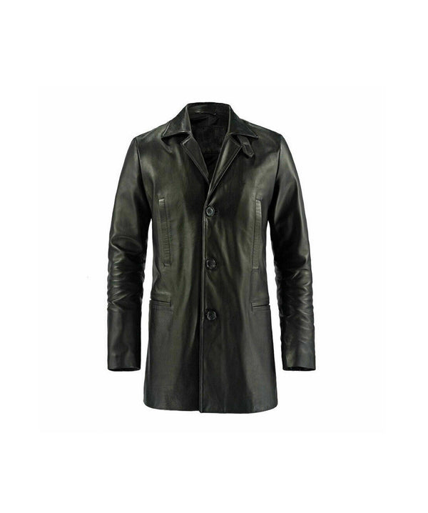 Mens Black Leather Pea Coat For Men