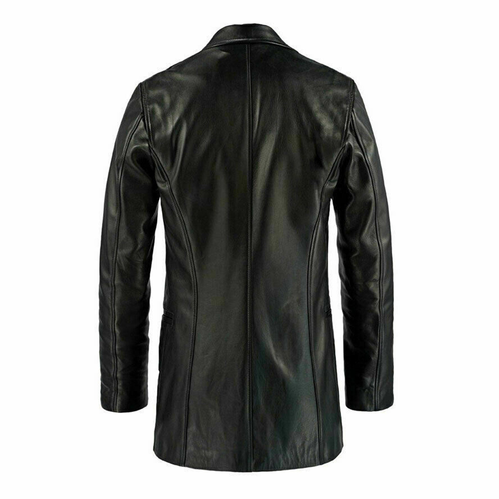 Mens Black Leather Pea Coat For Men