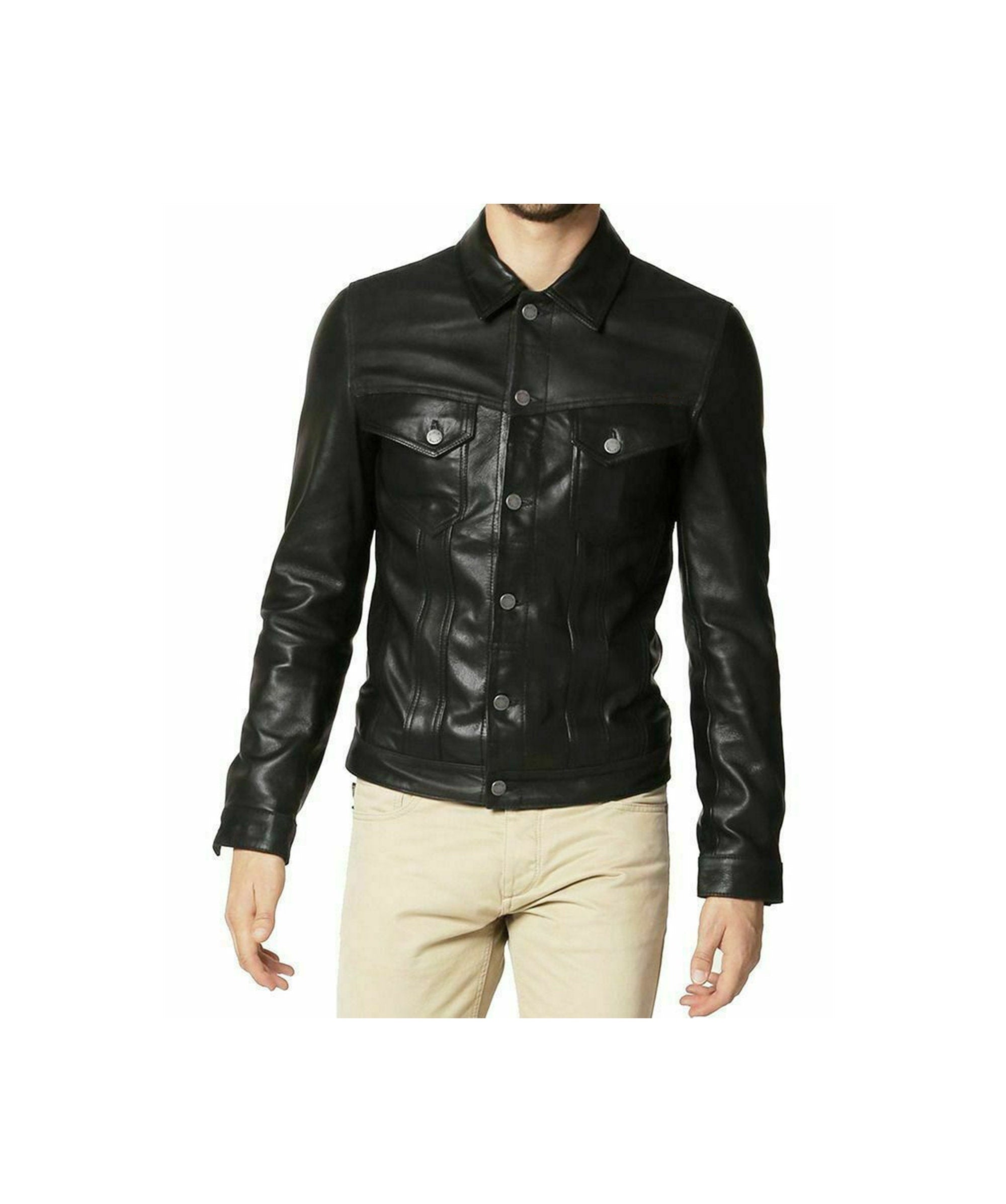 Mens Black Sheepskin Leather Shirt