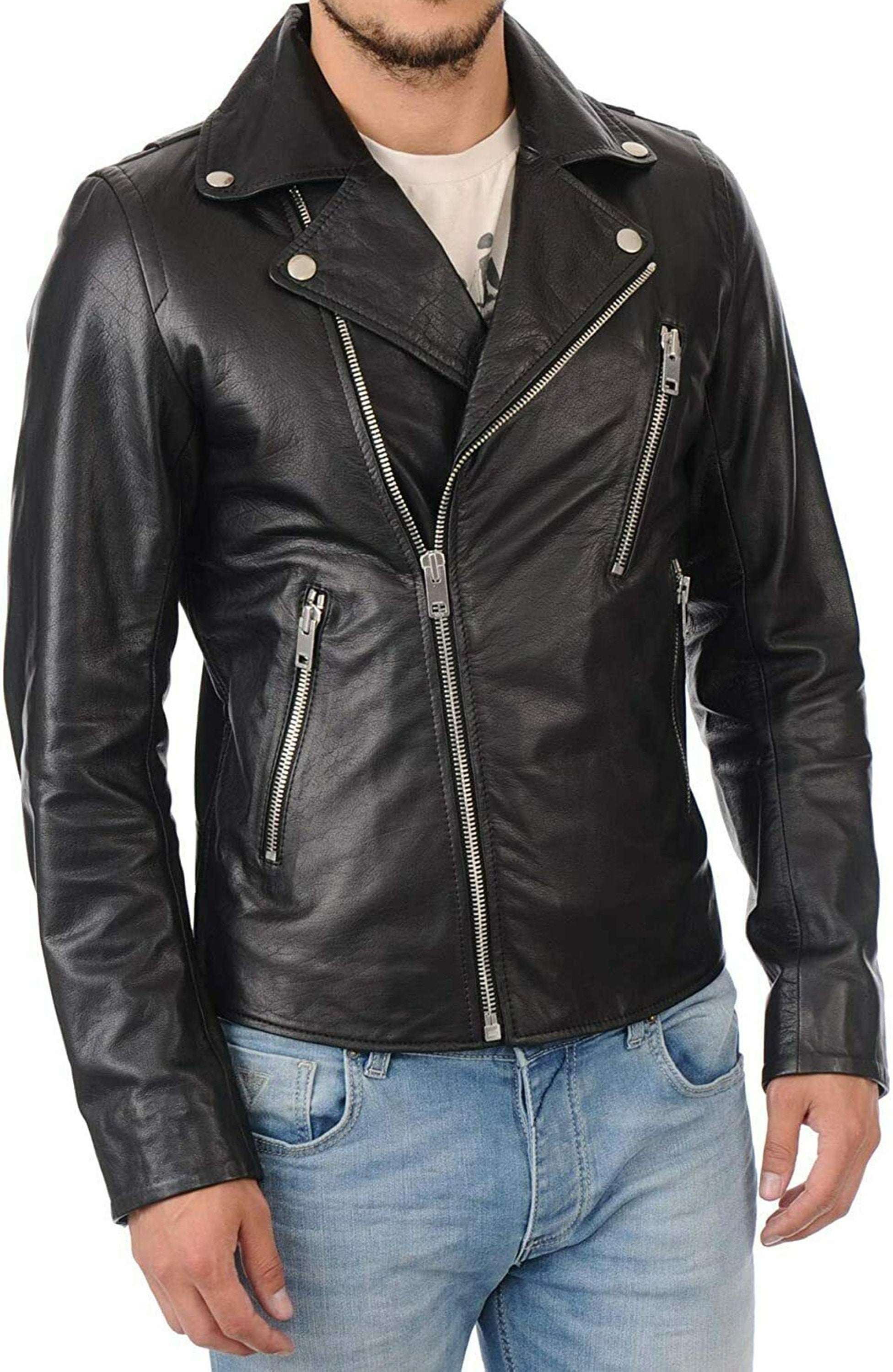 Black Biker Leather Jacket For Mens
