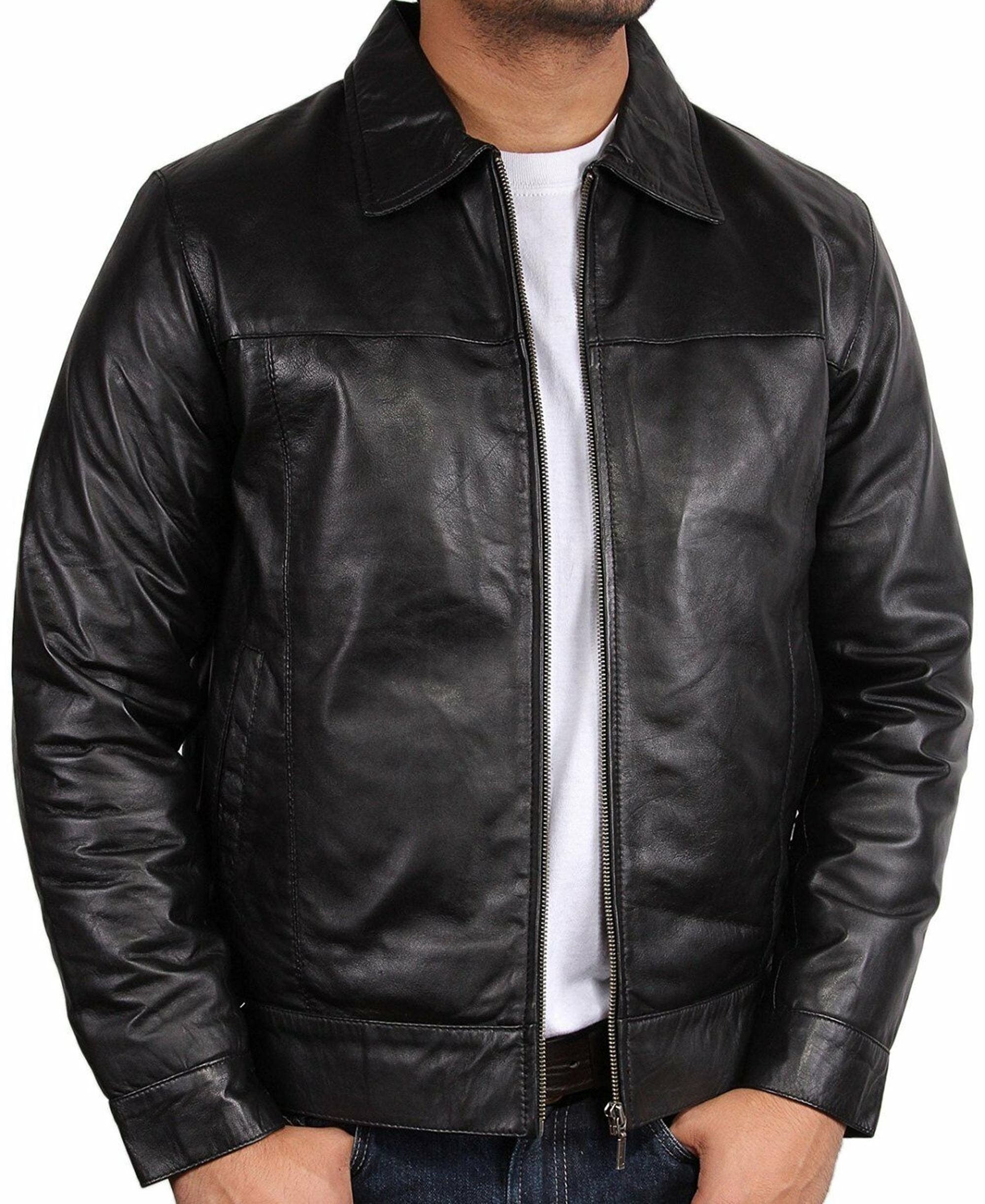 Black Real Leather Jacket Men Vintage Leather Jacket