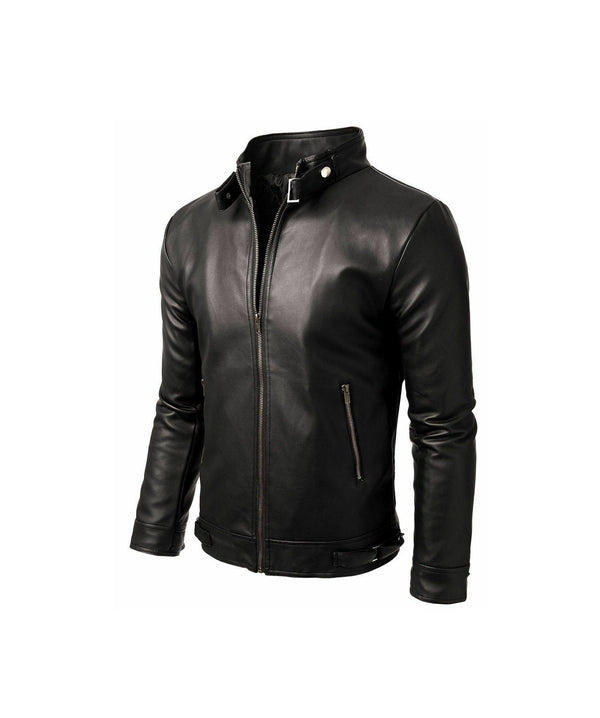 Black Vintage Leather Jacket Black Cafe Racer Jacket Quilted Retro Jacket