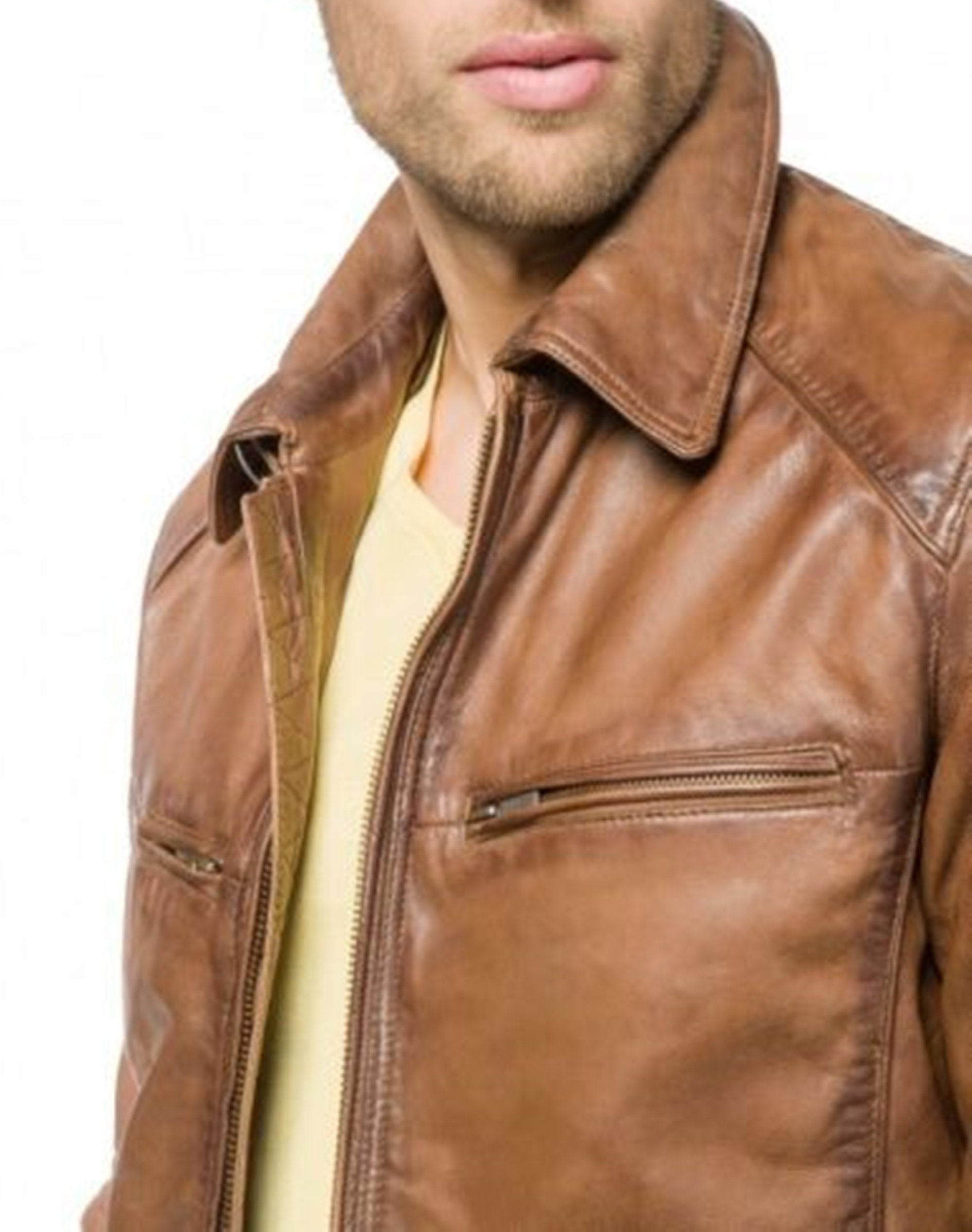 Men Real Tan Wax Leather Jacket
