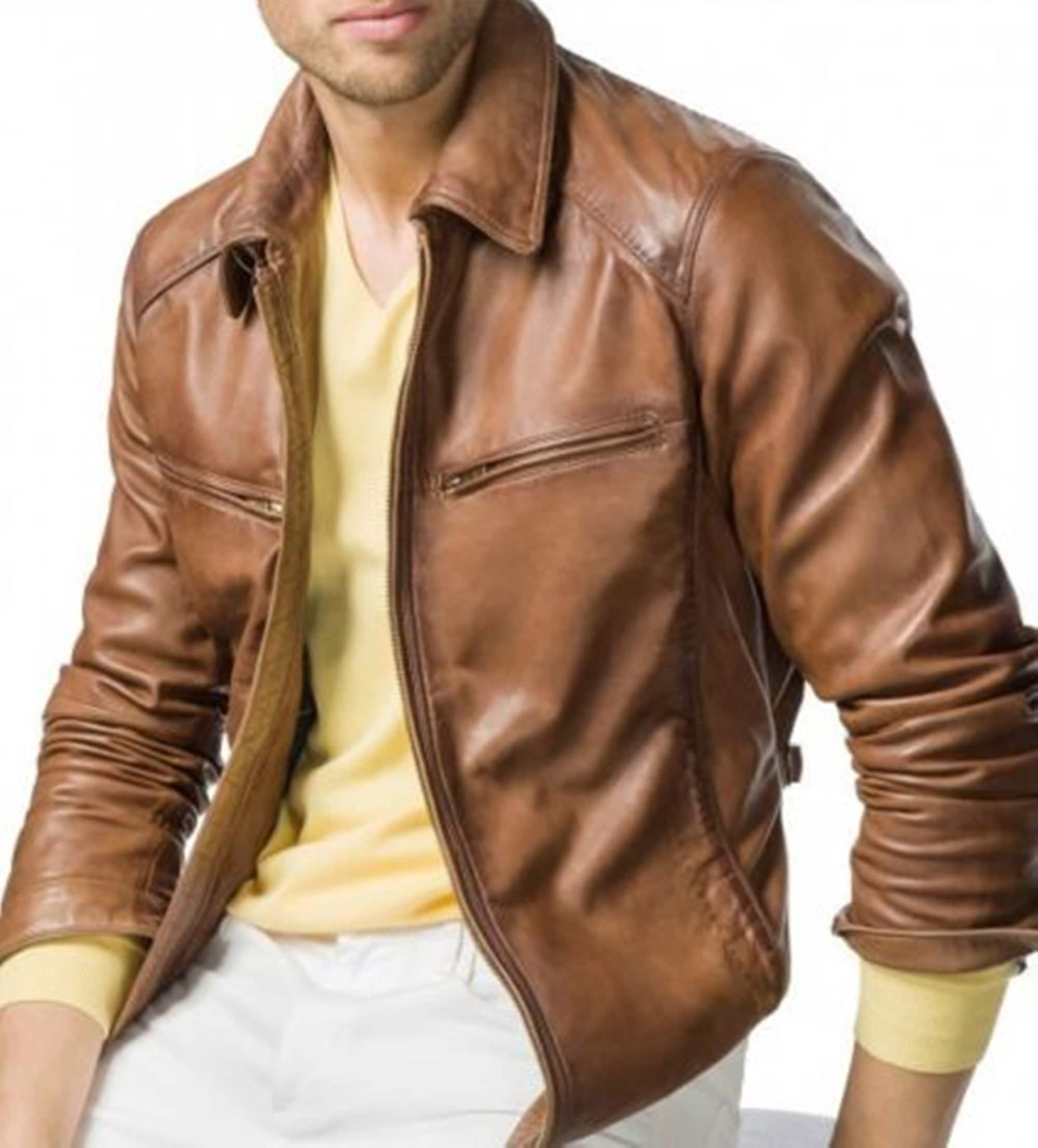 Men Real Tan Wax Leather Jacket