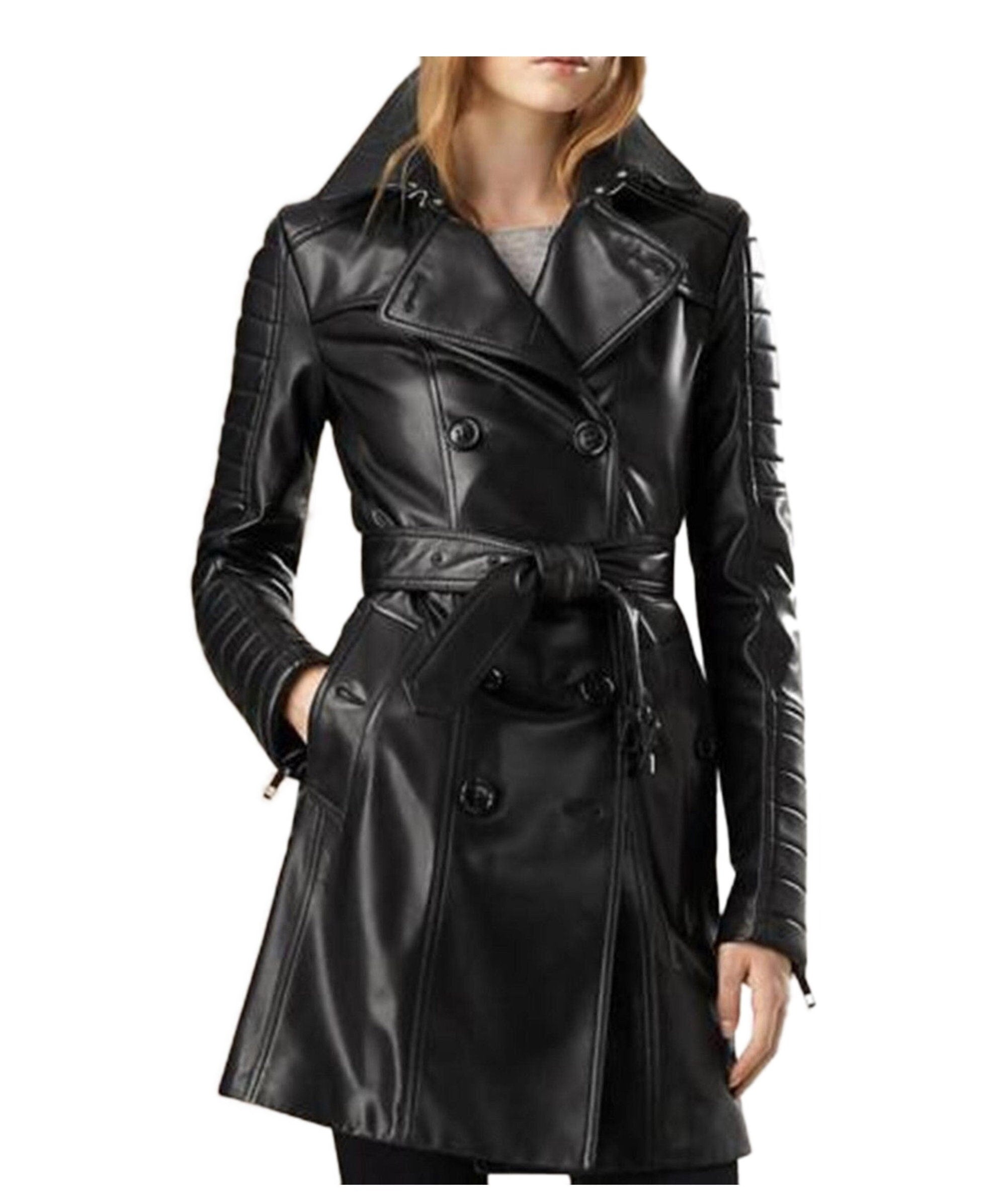 Women's Leather Trench Coat Black Leather Coat