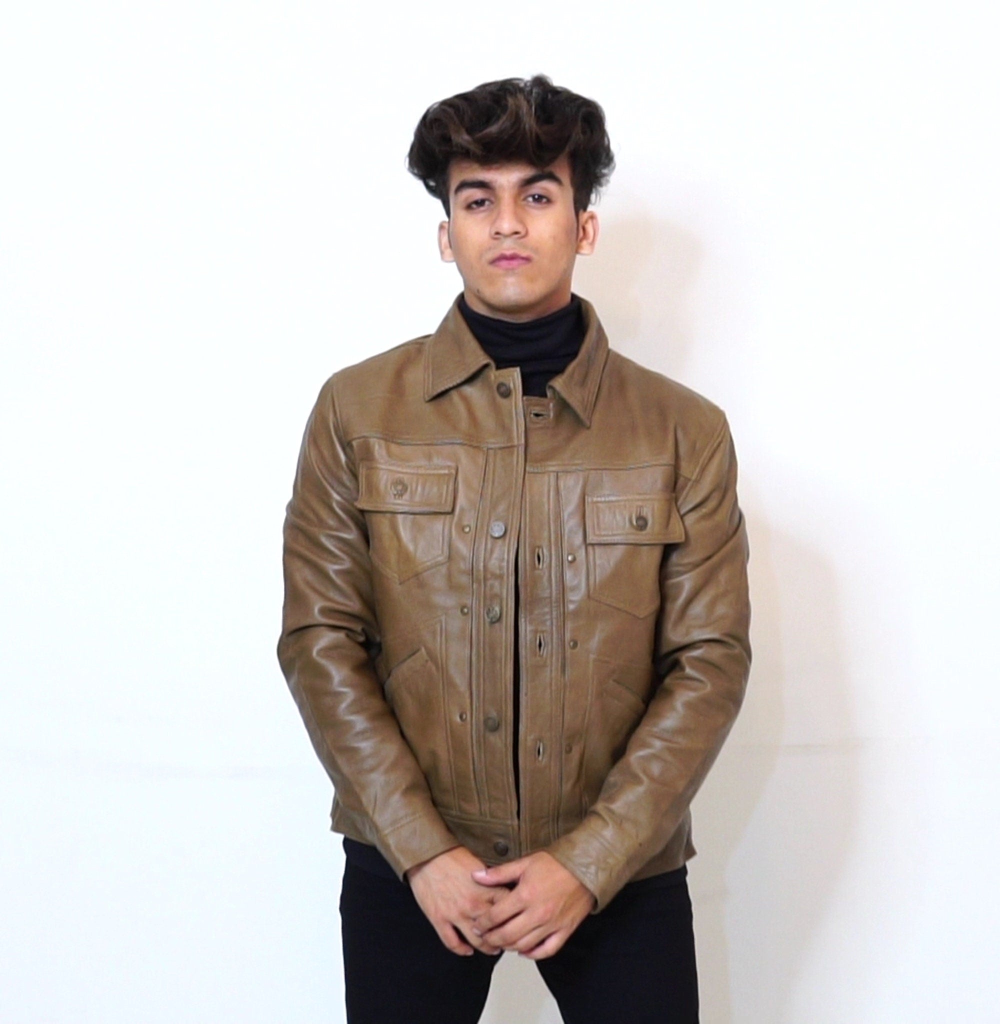 Mens Real Wax Brown Leather Shirt