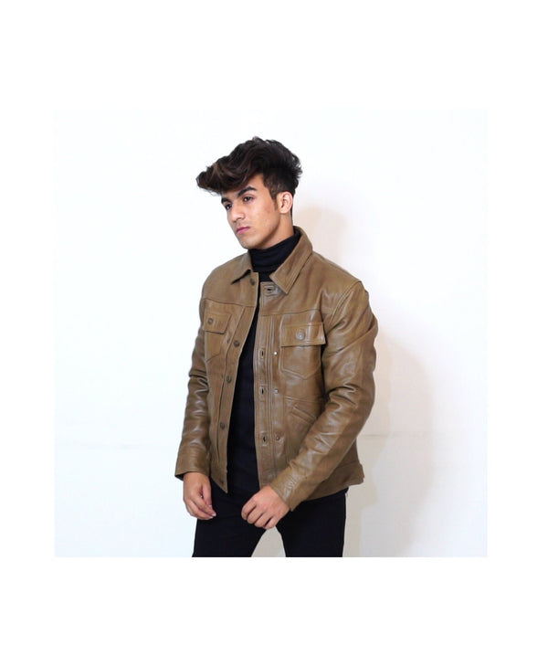 Mens Real Wax Brown Leather Shirt