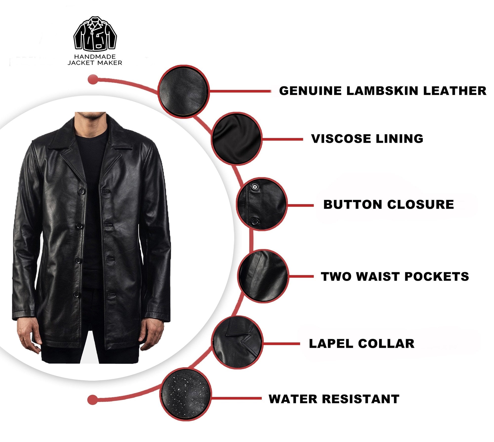 Leather Trench Coat Vintage Leather Coat Black Leather Coat Knee Length Coat Handmade Black Knee Length Coat