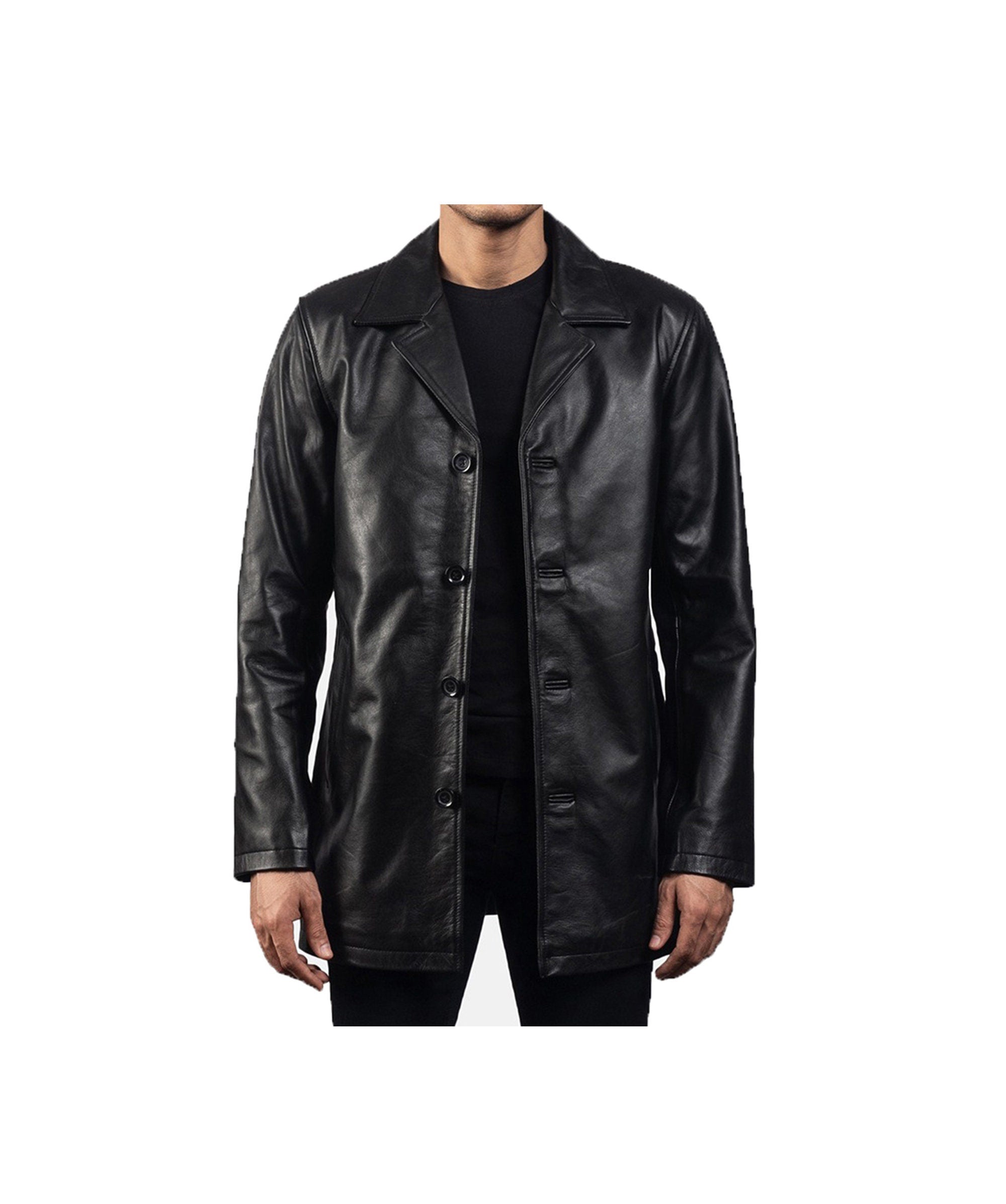 Leather Trench Coat Vintage Leather Coat Black Leather Coat Knee Length Coat Handmade Black Knee Length Coat