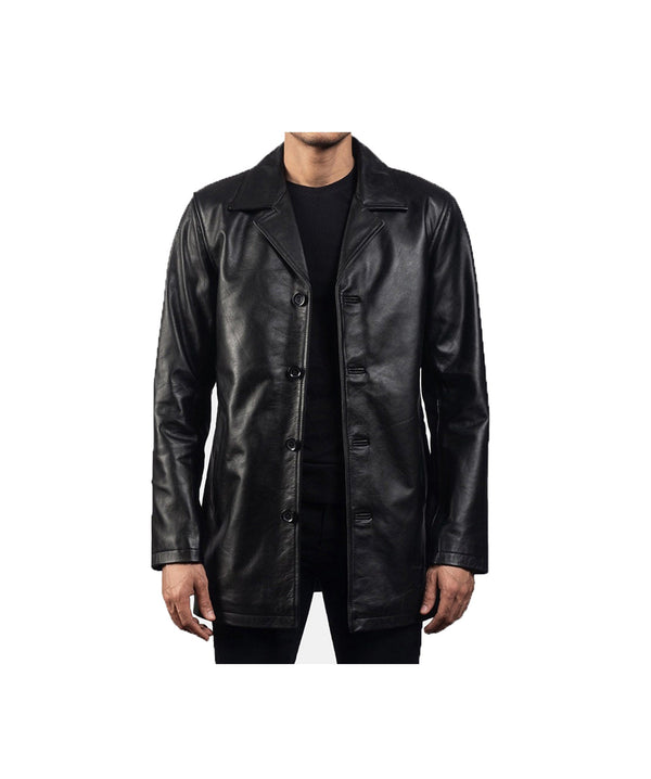 Leather Trench Coat Vintage Leather Coat Black Leather Coat Knee Length Coat Handmade Black Knee Length Coat