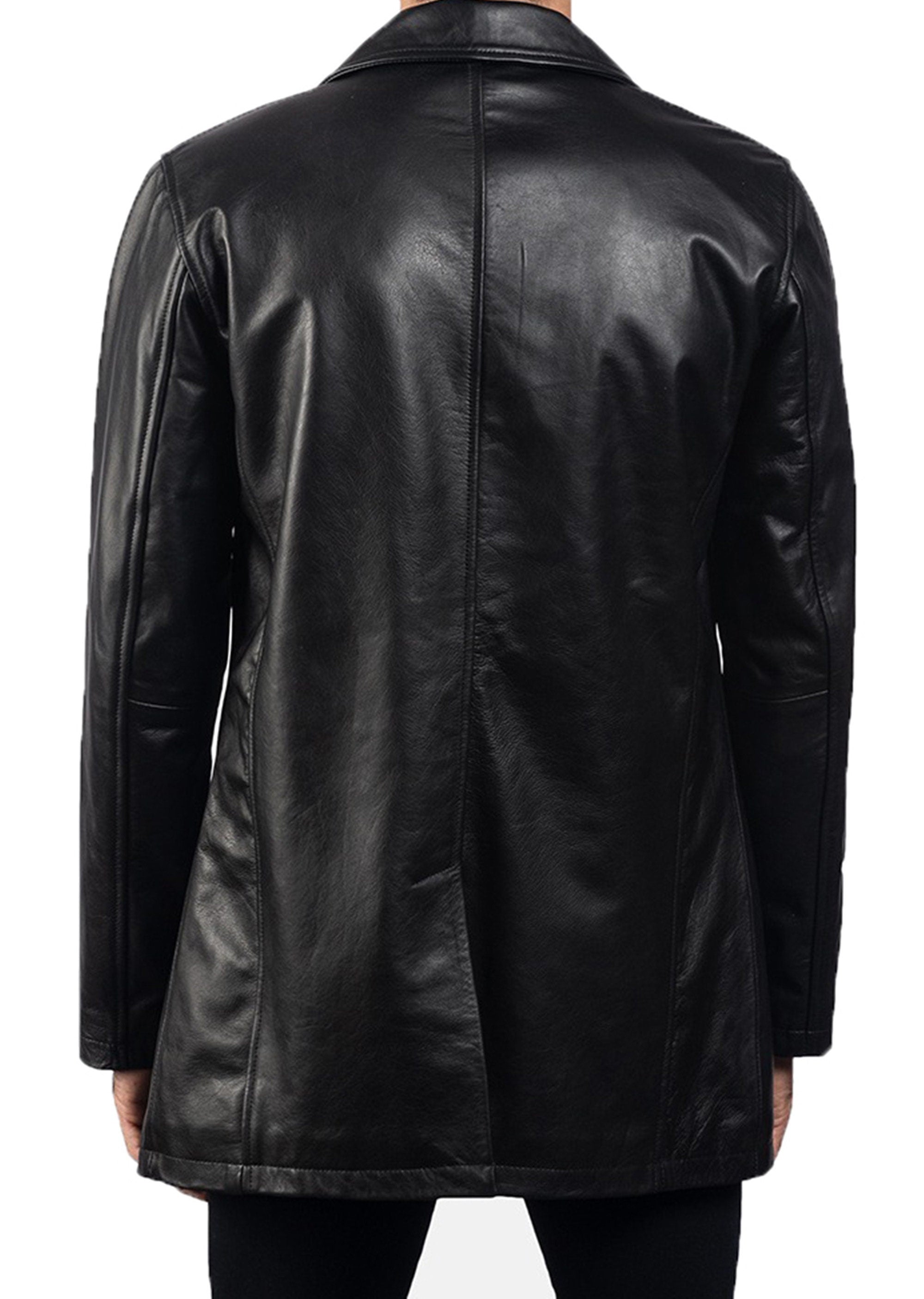 Leather Trench Coat Vintage Leather Coat Black Leather Coat Knee Length Coat Handmade Black Knee Length Coat