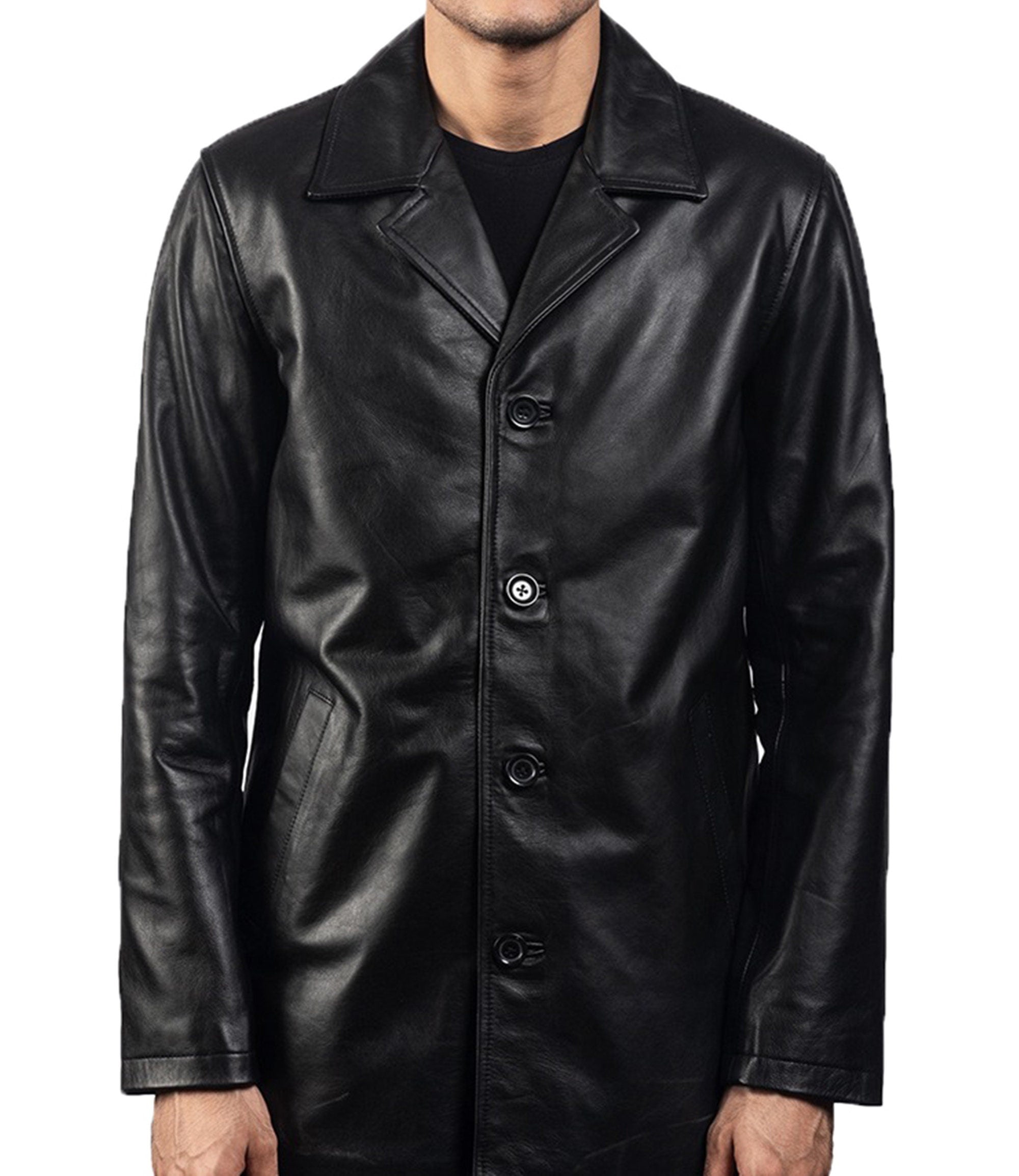 Leather Trench Coat Vintage Leather Coat Black Leather Coat Knee Length Coat Handmade Black Knee Length Coat