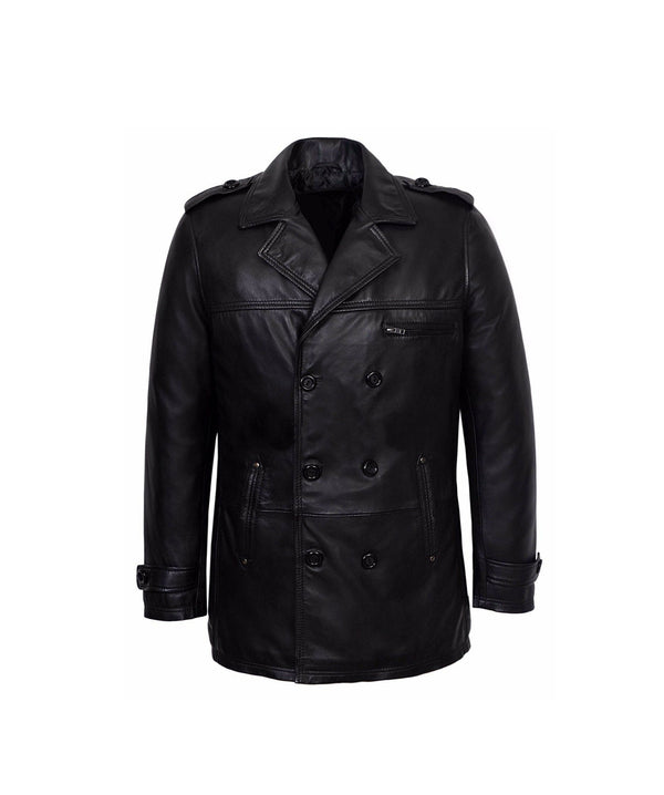 Leather Double Breasted Coat Vintage Leather Coat Black Leather Coat Hip Length Coat Handmade Black Knee Length Coat