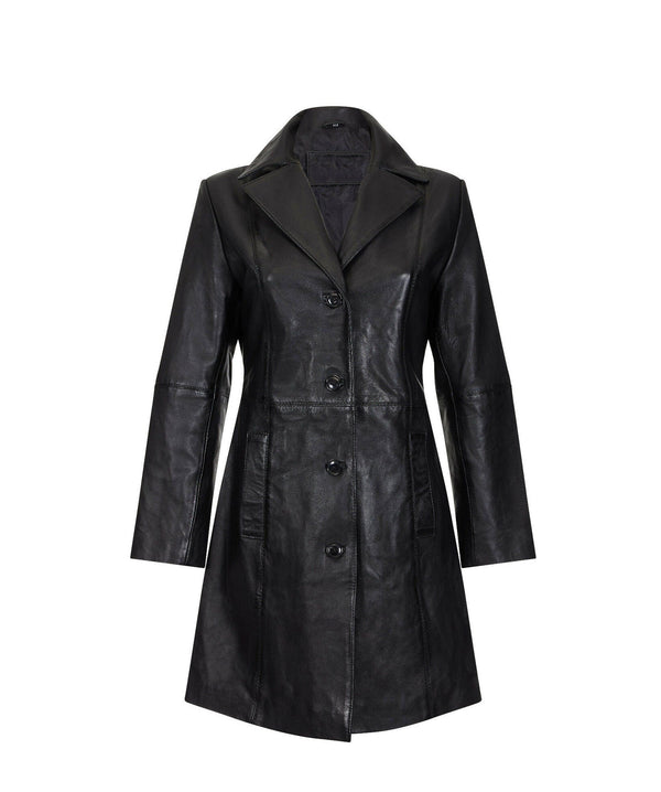 Black Polyester Lining Leather Trench Coat Womens