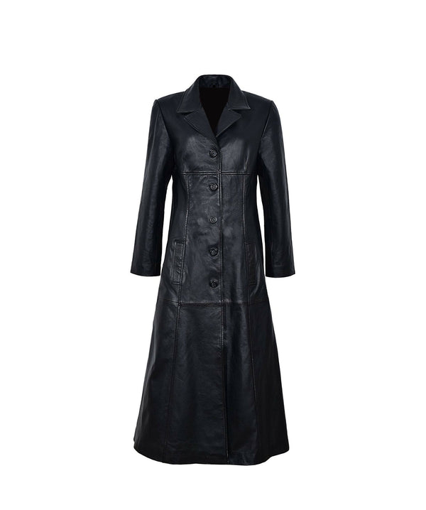 Vintage Black Leather Trench Coat Women