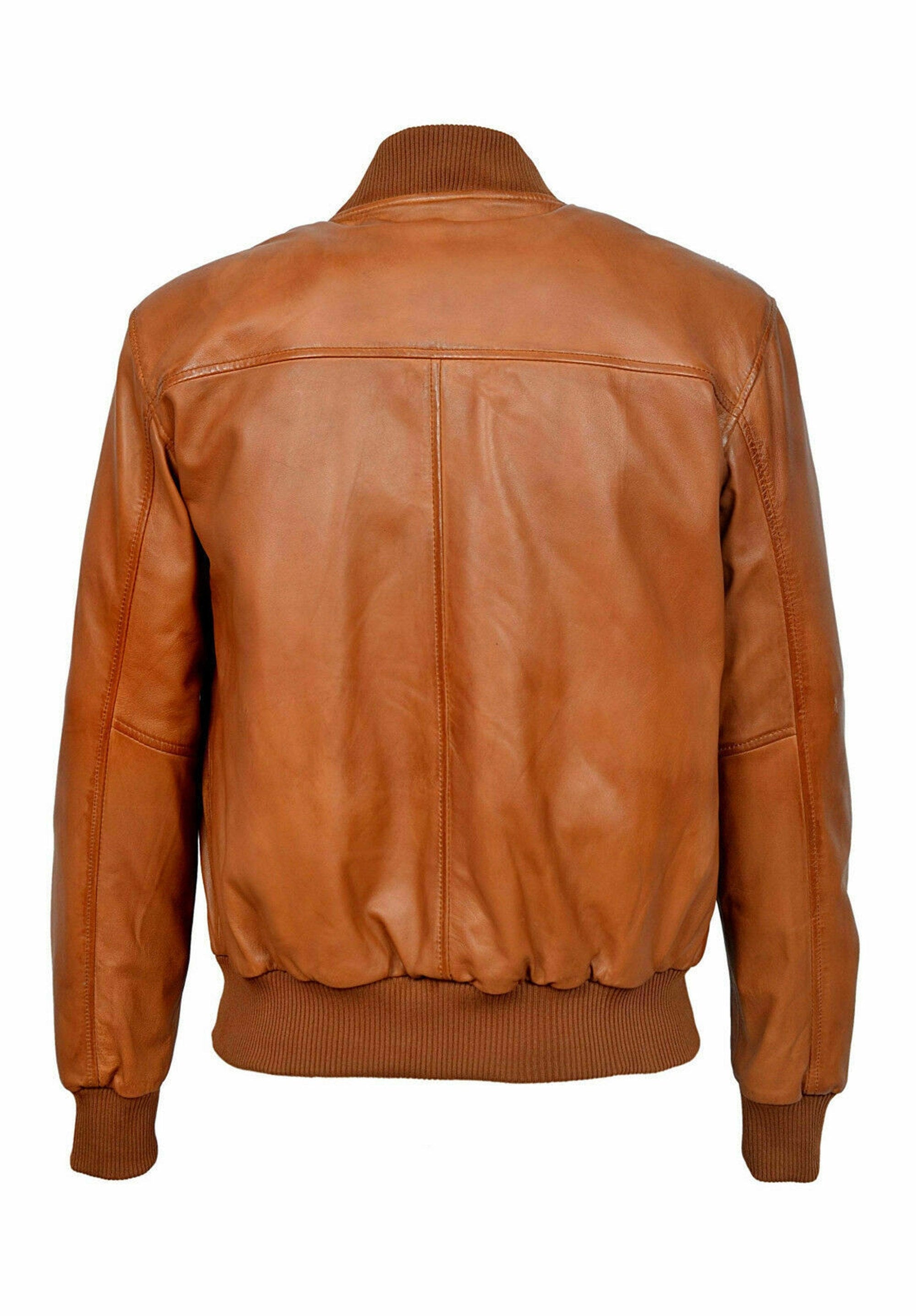 Men's Tan Wax Leather Jacket Bomber Jacket