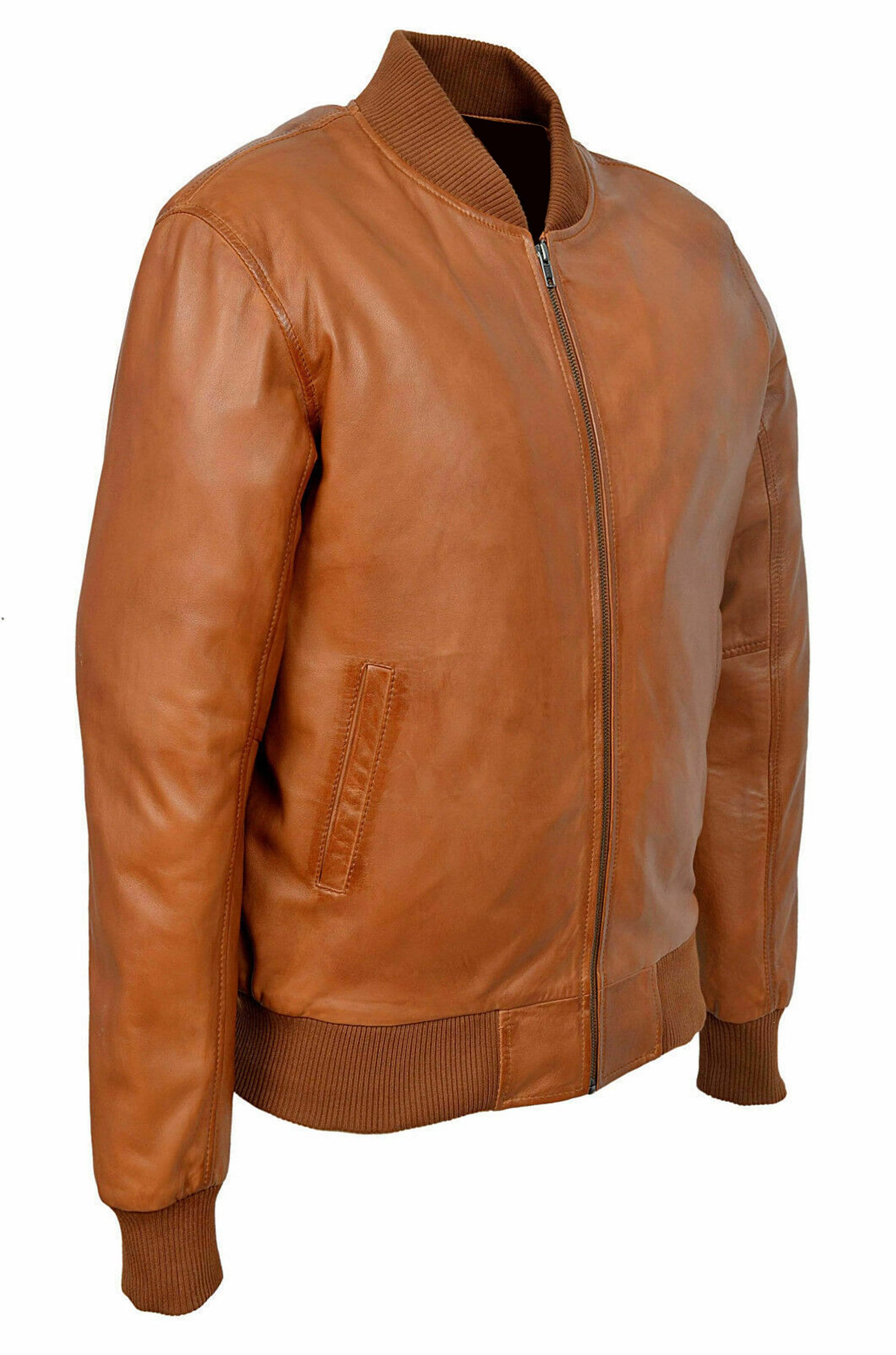 Men's Tan Wax Leather Jacket Bomber Jacket