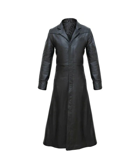 Men's 'Matrix' Black Leather Trench Coat