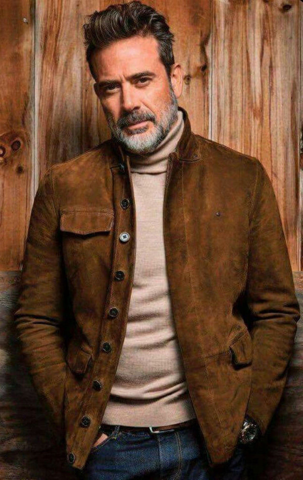 The Walking Dead Negan Jeffrey Dean Morgan Distressed Brown Suede Leather Jacket