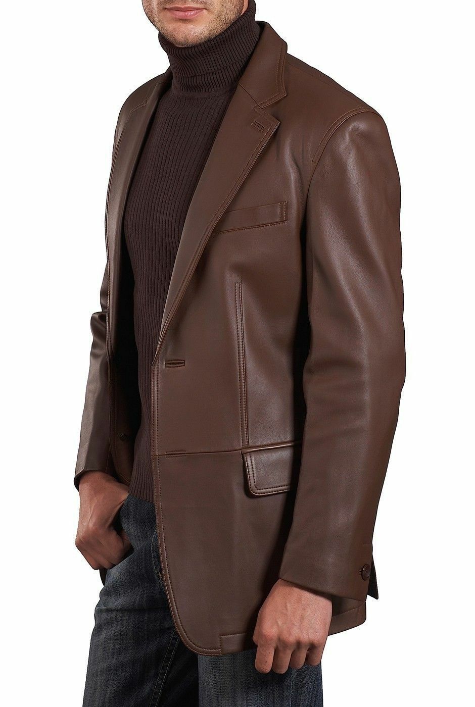 Brown Genuine Leather Blazer Coat for men