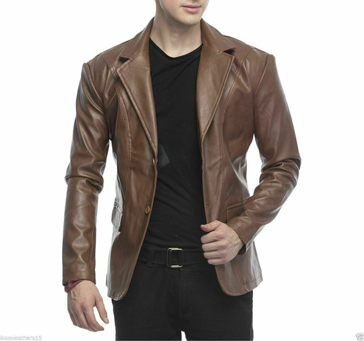 Men's Chocolate Brown Leather Blazer Coat