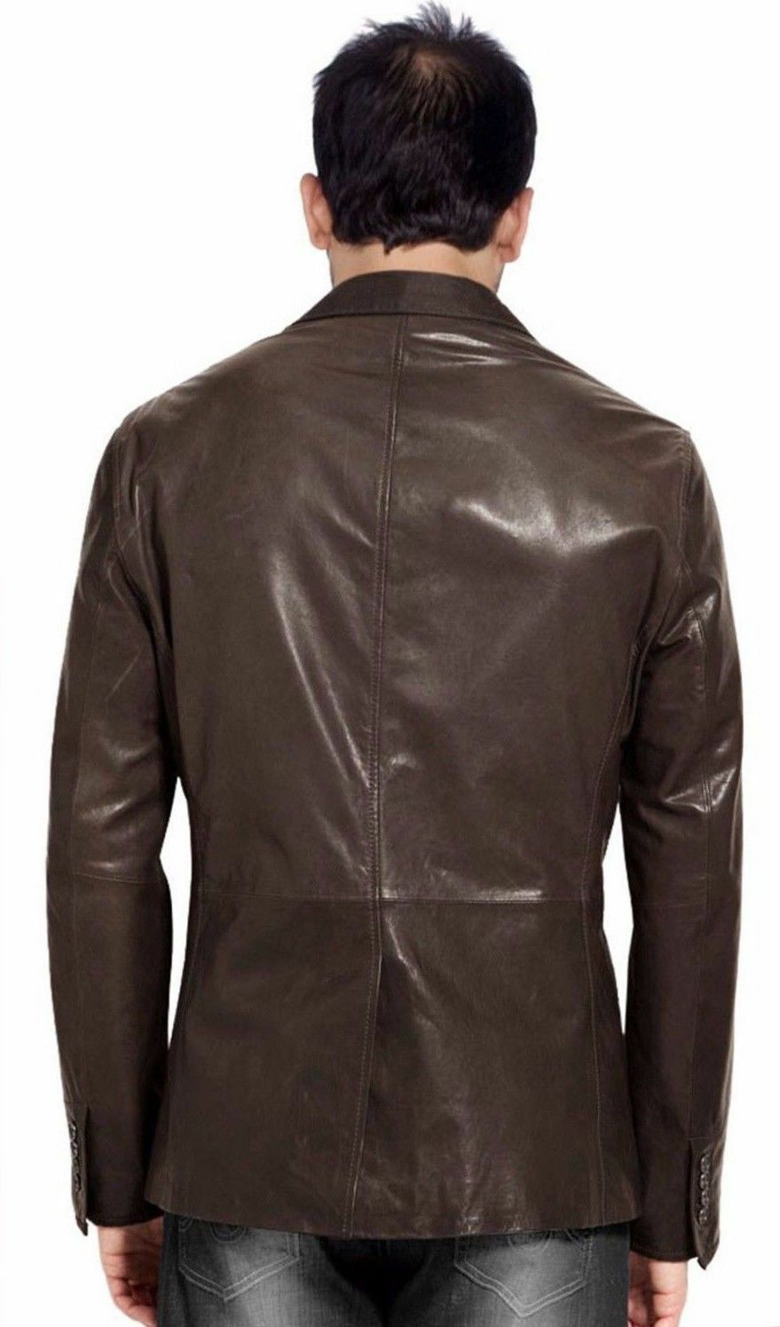 Men's Brown Genuine Leather Blazer Coat