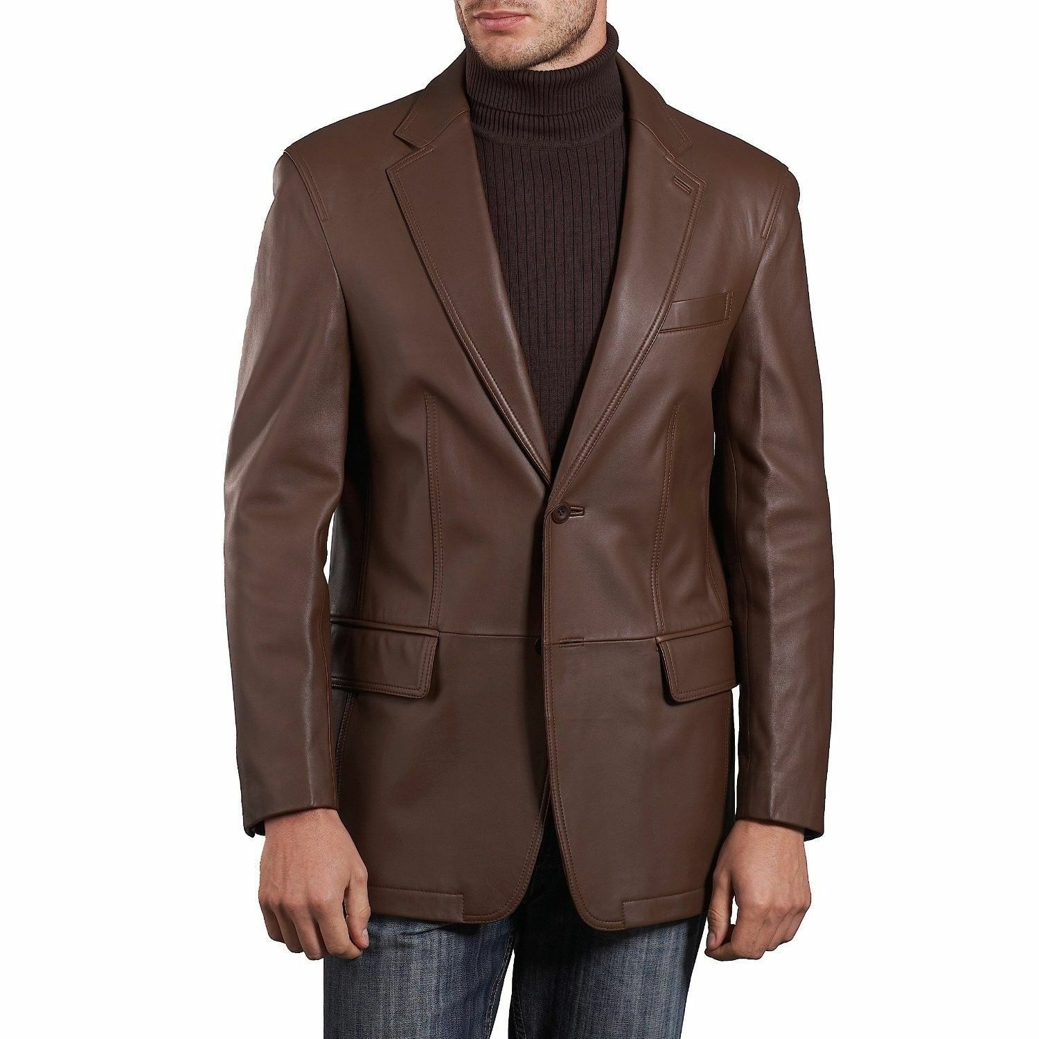 Brown Genuine Leather Blazer Coat for men