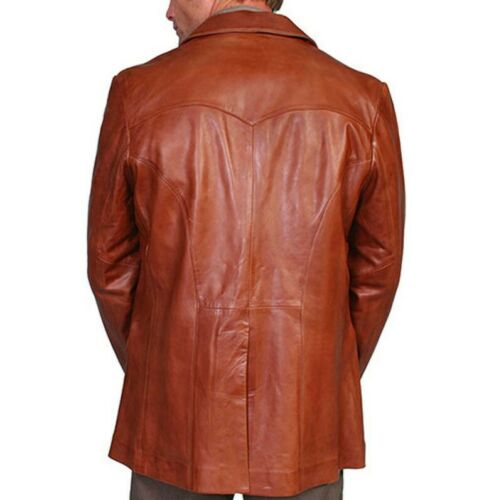 Men's Dark Tan Leather Blazer Vintage Coat