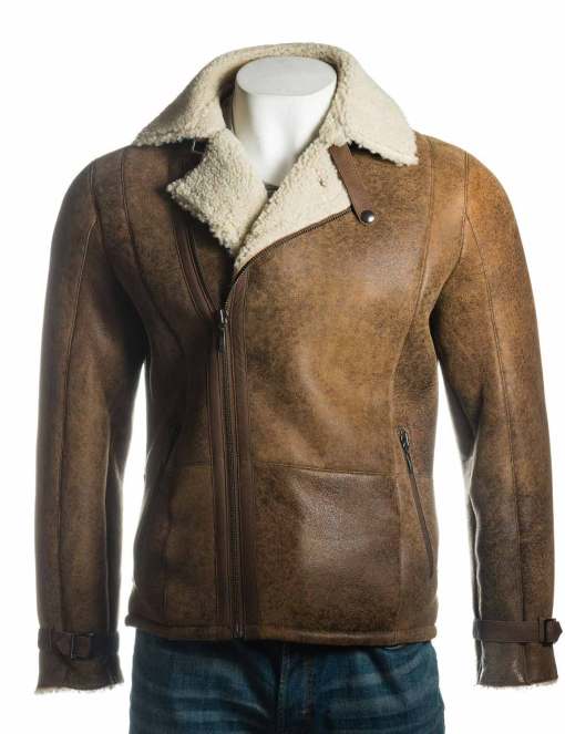 Mens Shearling Distressed Leather Jacket